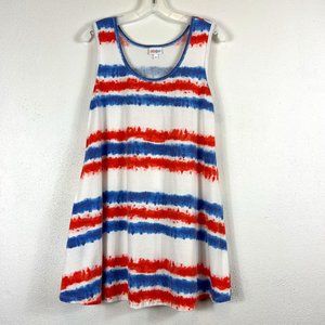 LULAROE PERFECT TANK SIZE MED RED WHITE BLUE TIE DYED STRIPES